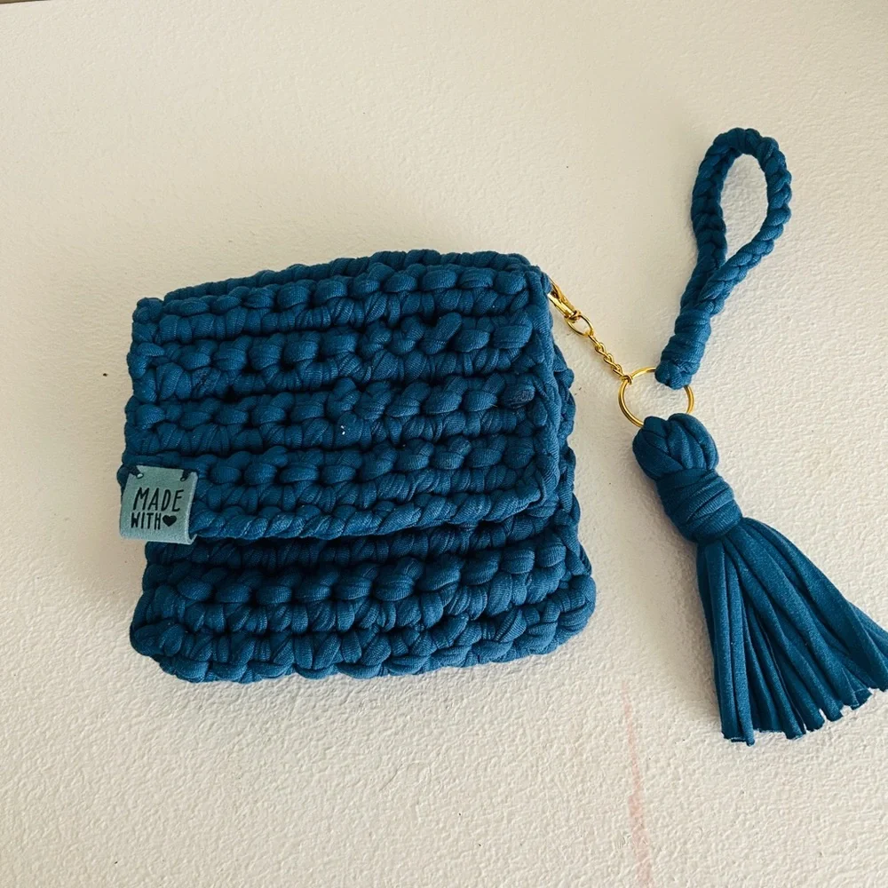 Handcrafted Navy Crocheted Clutch with Tassel Accent